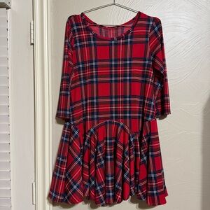 Women’s Red/Blue/White Plaid Tunic with Peplum